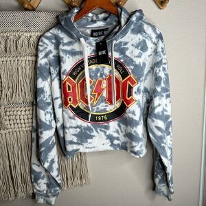 AC/DC Grey Cropped Tie Dye Hoodie